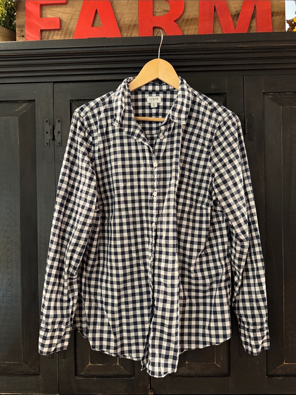 J. Crew Navy and White Gingham Cotton Button-Down Shirt